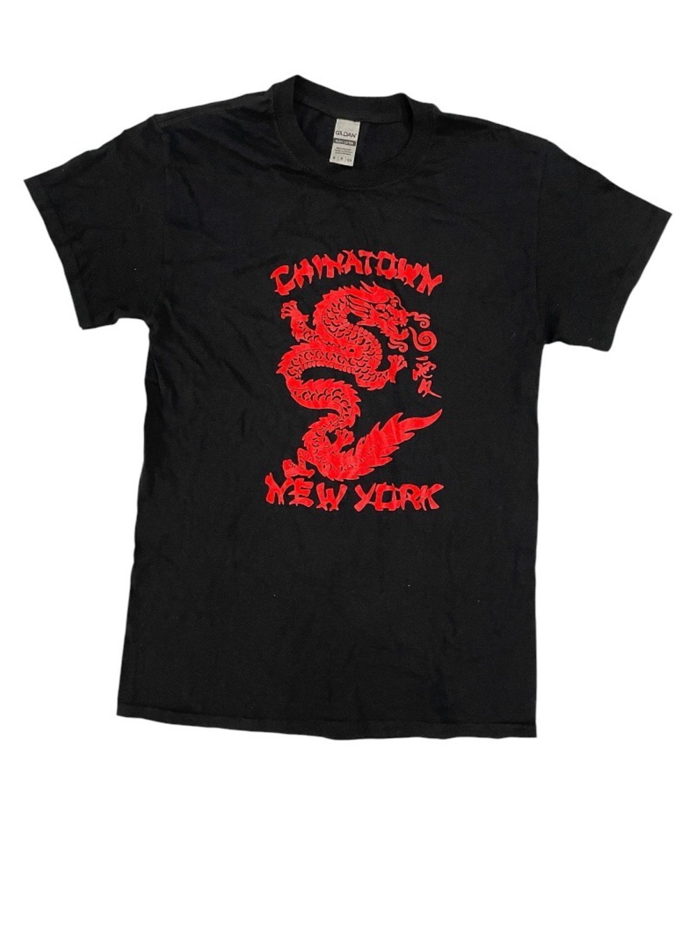 Gildan Black Short-Sleeve Tee with Red Dragon Chinatown NY Graphic